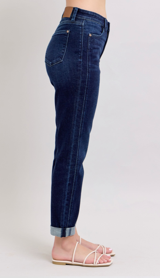 Judy Blue Dark Wash Boyfriend Cuffed-Denim-Judy Blue-Three Birdies Boutique, Women's Fashion Boutique Located in Kearney, MO