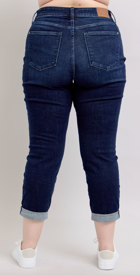 Judy Blue Dark Wash Boyfriend Cuffed-Denim-Judy Blue-Three Birdies Boutique, Women's Fashion Boutique Located in Kearney, MO