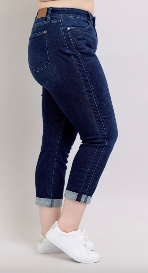 Judy Blue Dark Wash Boyfriend Cuffed-Denim-Judy Blue-Three Birdies Boutique, Women's Fashion Boutique Located in Kearney, MO