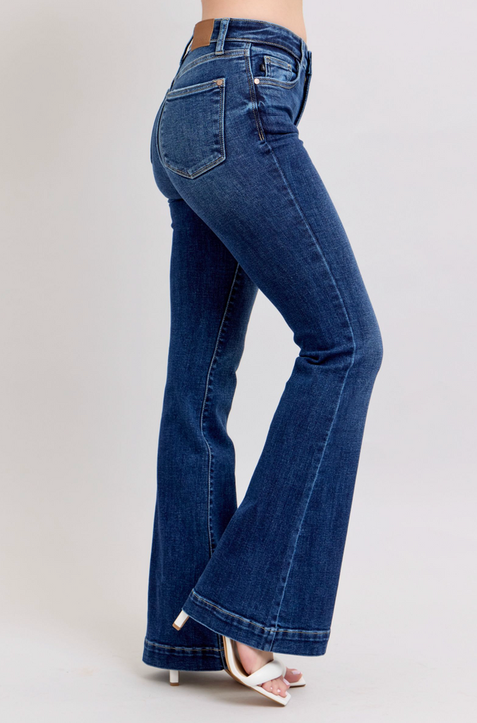 Judy Blue HW Trouser Flare Dark-Denim-Judy Blue-Three Birdies Boutique, Women's Fashion Boutique Located in Kearney, MO