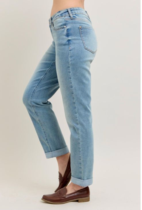 Judy Blue V-Front Cool Denim Cuff BF-Denim-Judy Blue-Three Birdies Boutique, Women's Fashion Boutique Located in Kearney, MO