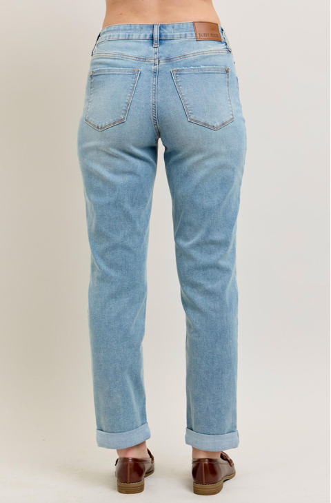 Judy Blue V-Front Cool Denim Cuff BF-Denim-Judy Blue-Three Birdies Boutique, Women's Fashion Boutique Located in Kearney, MO