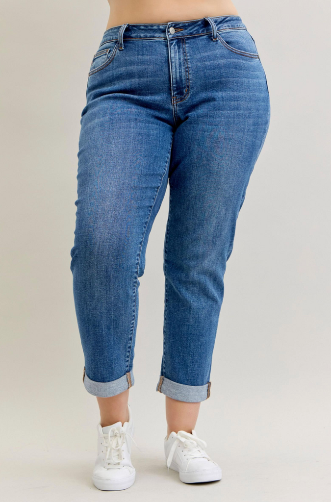 Judy Blue Classic Cuff Boyfriend-Denim-Judy Blue-Three Birdies Boutique, Women's Fashion Boutique Located in Kearney, MO
