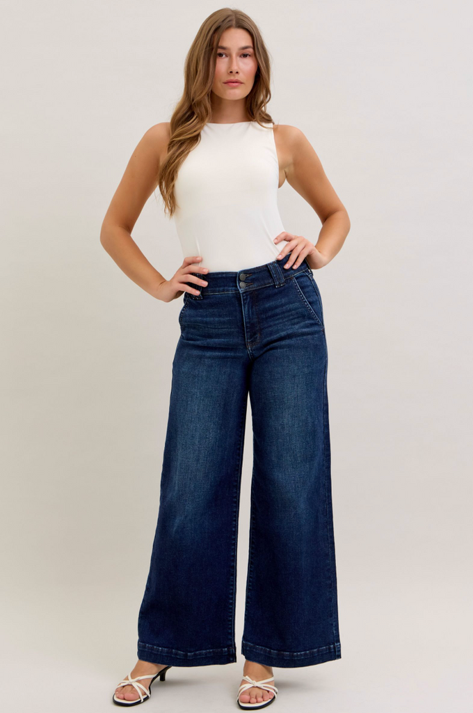 Judy Blue HW Trouser Wide Leg-Denim-Judy Blue-Three Birdies Boutique, Women's Fashion Boutique Located in Kearney, MO