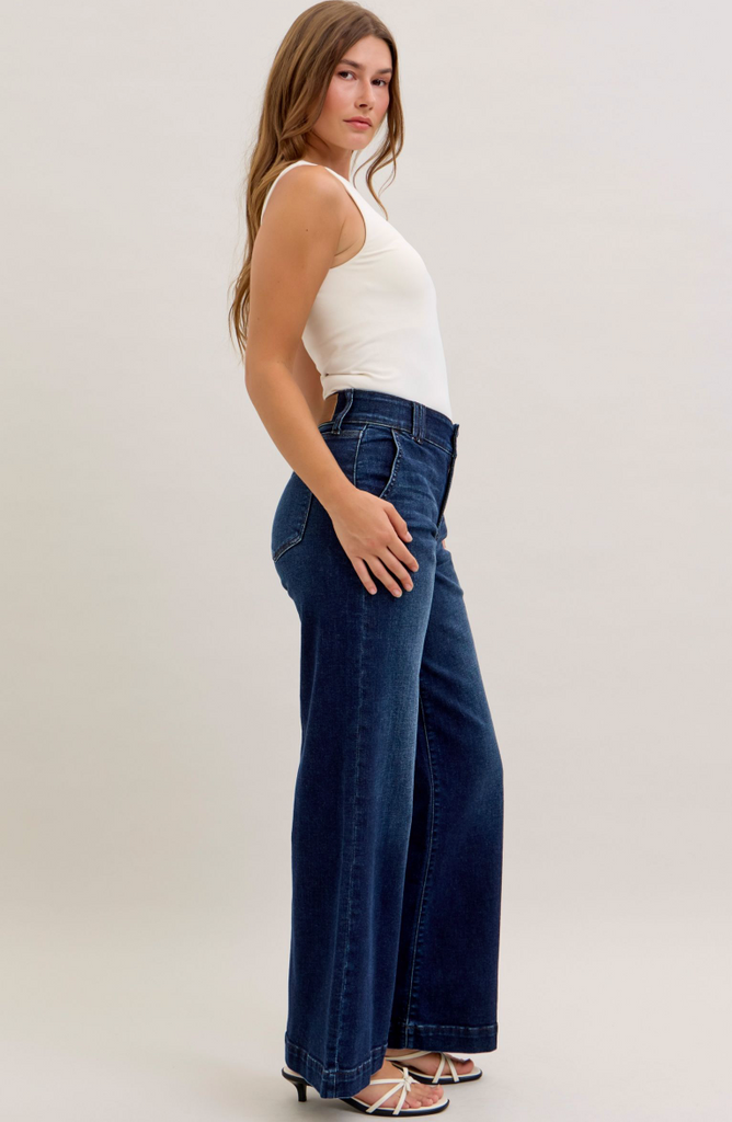 Judy Blue HW Trouser Wide Leg-Denim-Judy Blue-Three Birdies Boutique, Women's Fashion Boutique Located in Kearney, MO