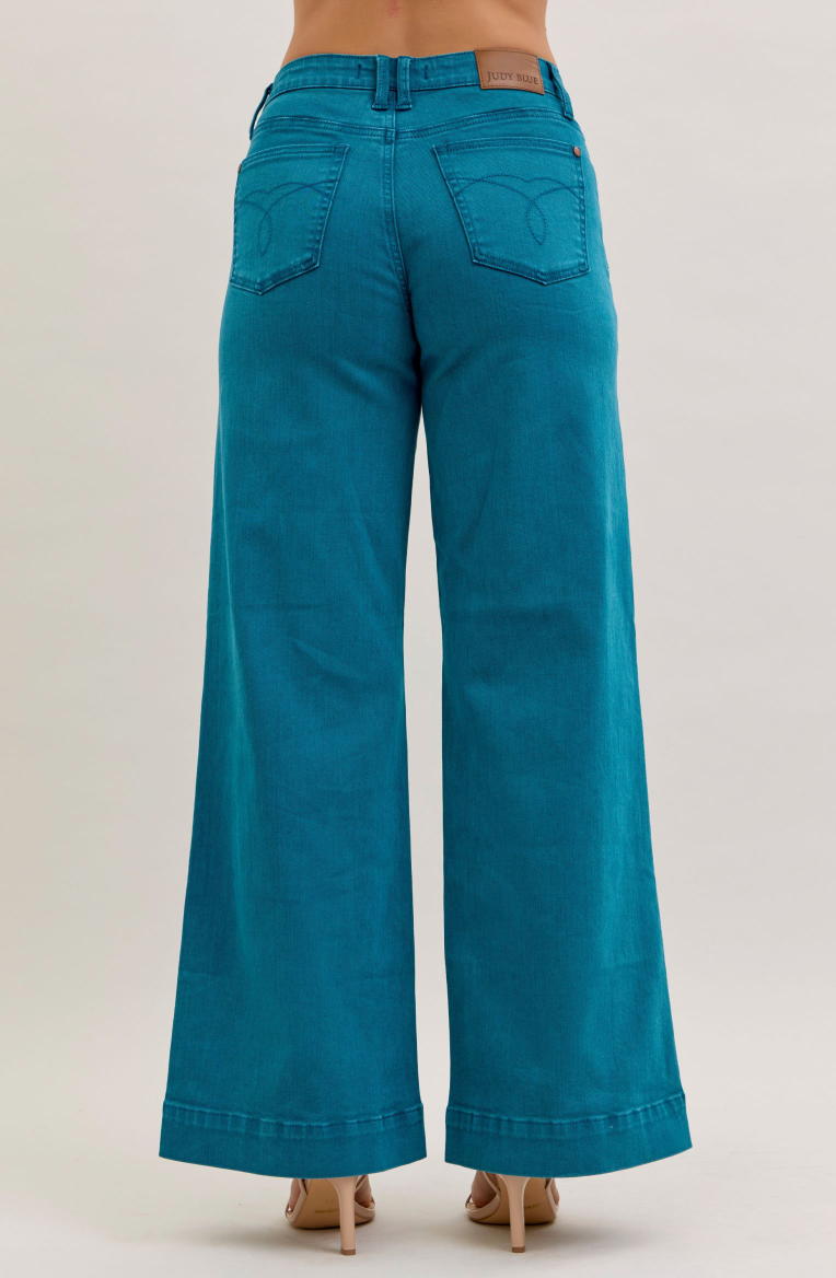 Judy Blue Mid Rise Utility Wide Teal { product_type }}