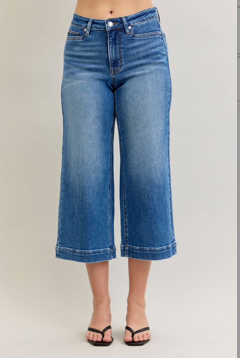 Judy Blue Wide Leg Crop Jeans-Denim-Judy Blue-Three Birdies Boutique, Women's Fashion Boutique Located in Kearney, MO