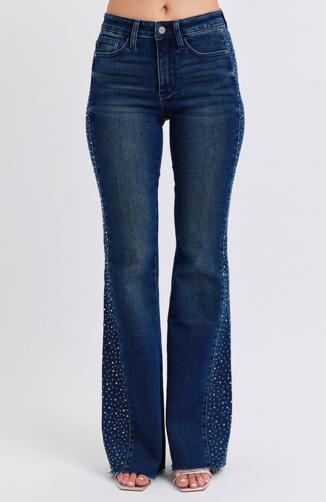 Judy Blue Rhinestone Detail Flare Jean DW-Denim-Judy Blue-Three Birdies Boutique, Women's Fashion Boutique Located in Kearney, MO