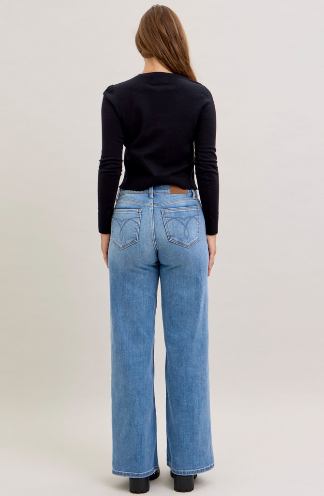 Judy Blue MR Retro Wide Leg-Denim-Judy Blue-Three Birdies Boutique, Women's Fashion Boutique Located in Kearney, MO