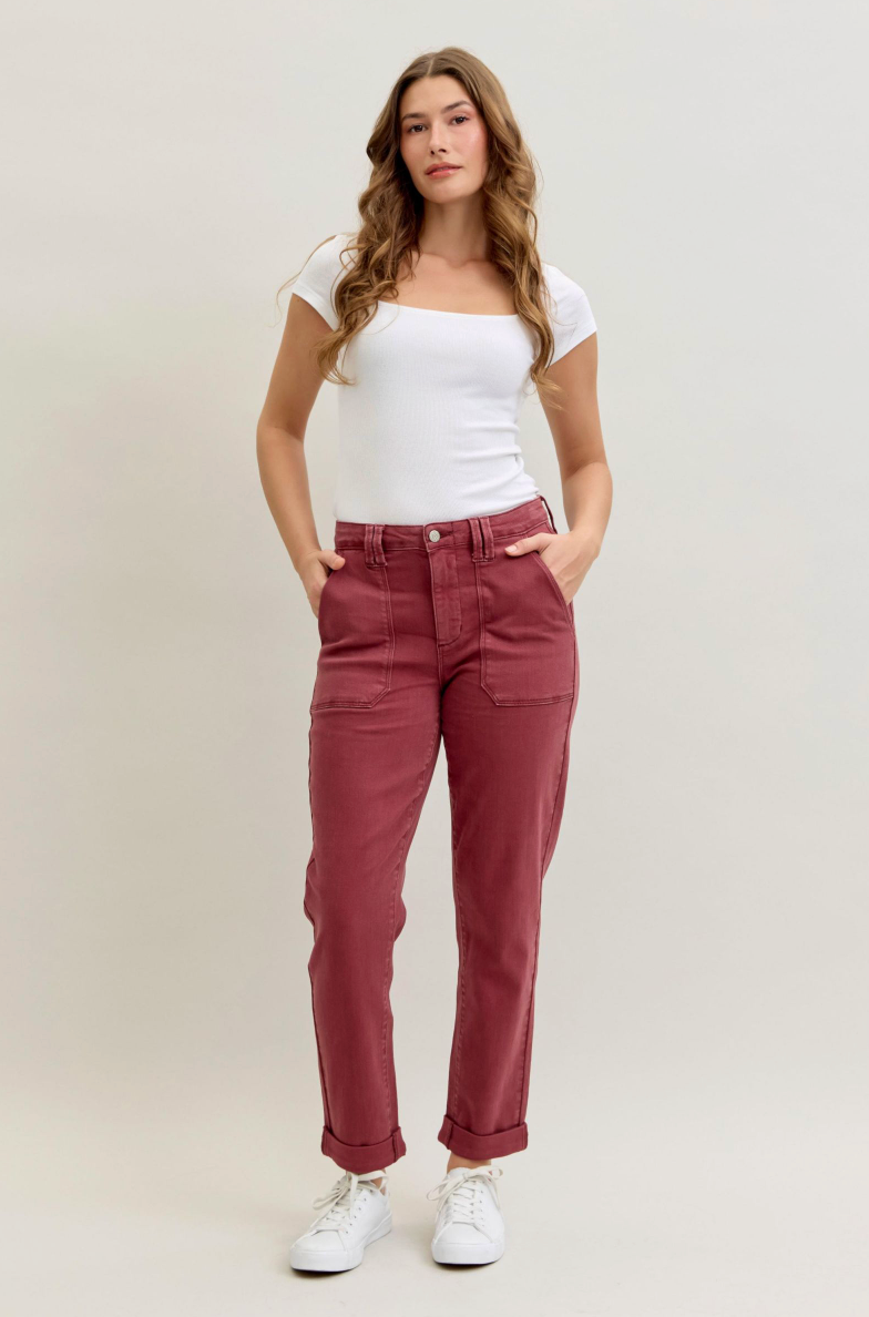 Judy Blue Aurora Weekender: Haute Red-Denim-Judy Blue-Three Birdies Boutique, Women's Fashion Boutique Located in Kearney, MO