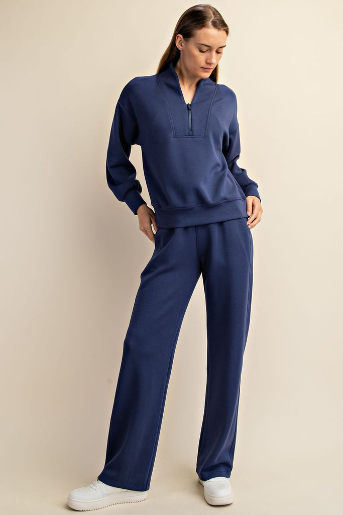 Rae Mode Luxe Straight Leg Pants in Smoky Navy-Pants-Rae Mode-Three Birdies Boutique, Women's Fashion Boutique Located in Kearney, MO