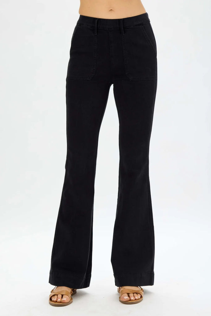 Judy Blue Pull On Black Trouser Flare-Denim-Judy Blue-Three Birdies Boutique, Women's Fashion Boutique Located in Kearney, MO