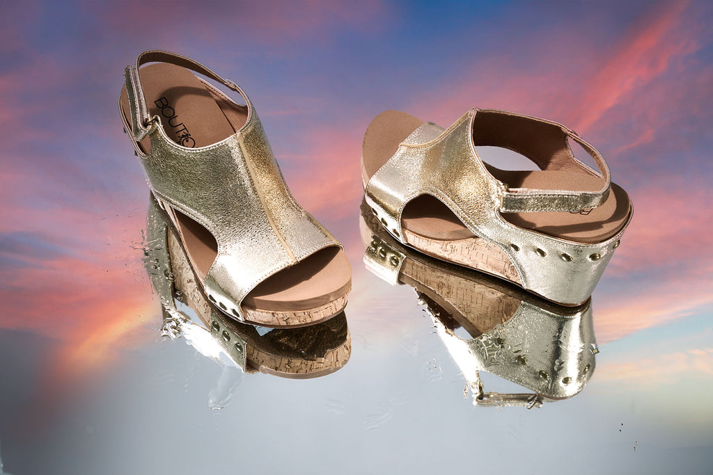 TIffanee Wedges in Gold-Wedges-Corkys-Three Birdies Boutique, Women's Fashion Boutique Located in Kearney, MO