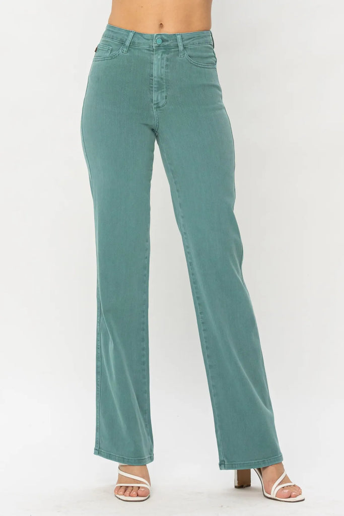 Judy Blue Sea Green Straight Leg-Denim-Judy Blue-Three Birdies Boutique, Women's Fashion Boutique Located in Kearney, MO