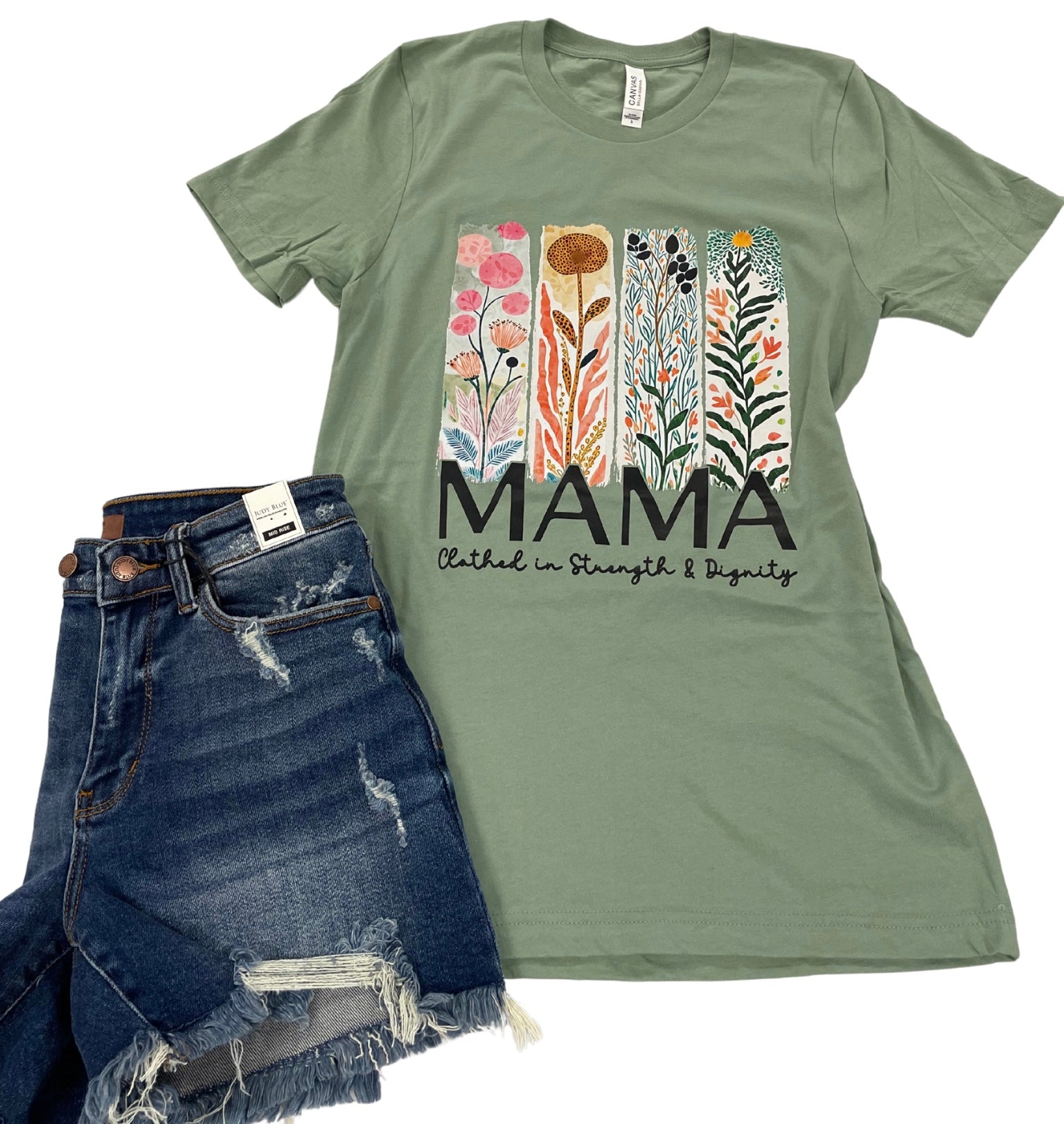 Mama Clothed in Strength Graphic Tee { product_type }}