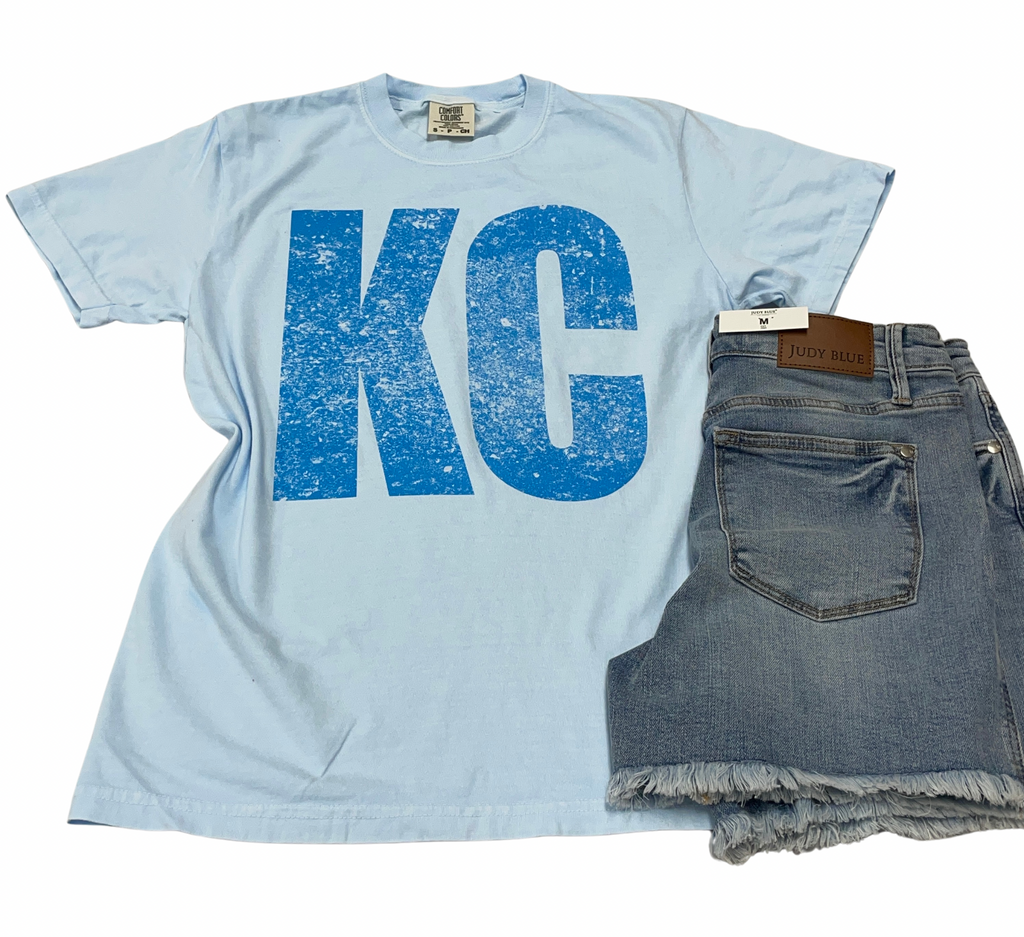 Blue KC Light Blue Graphic Tee-Graphic Tees-Tres Birdos Graphic Tees-Three Birdies Boutique, Women's Fashion Boutique Located in Kearney, MO
