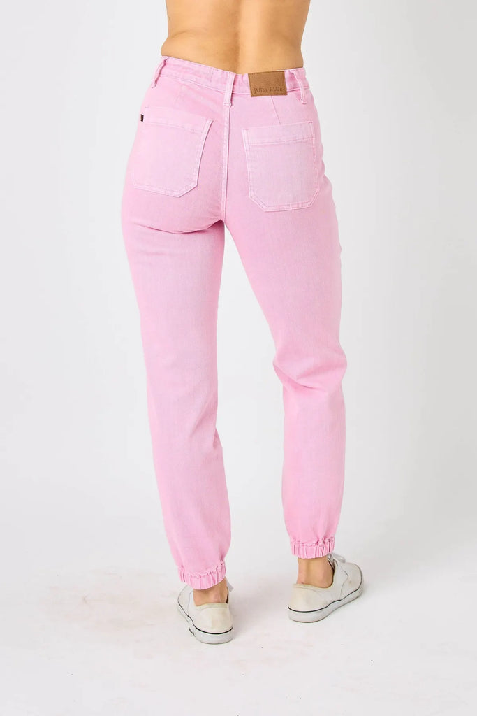 Judy Blue Pink Joggers-Denim-Judy Blue-Three Birdies Boutique, Women's Fashion Boutique Located in Kearney, MO