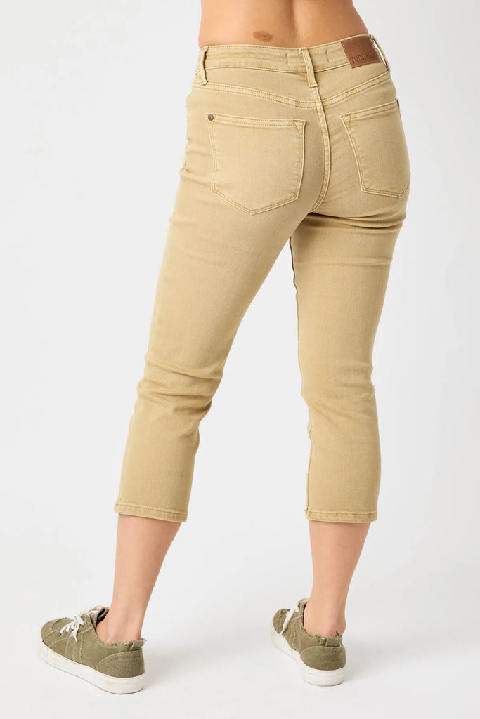 Judy Blue MR Garment Dyed Khaki Capri