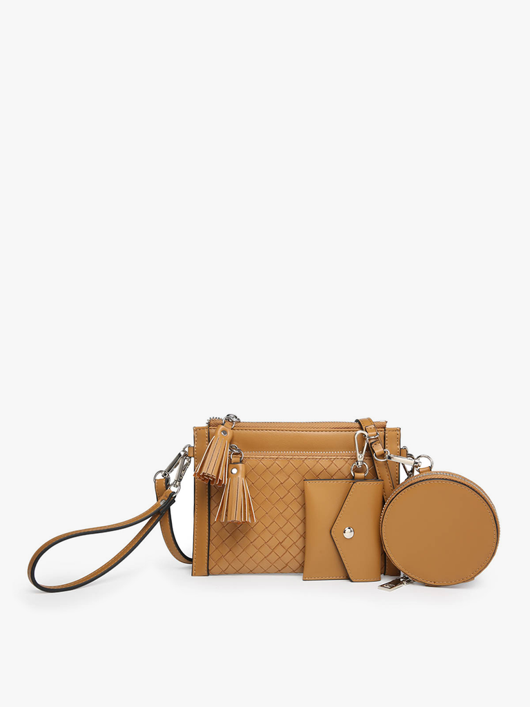 Mirabel Woven Double Zip Camel Crossbody w/ Wallet -Crossbody-Jen & Co.-Three Birdies Boutique, Women's Fashion Boutique Located in Kearney, MO