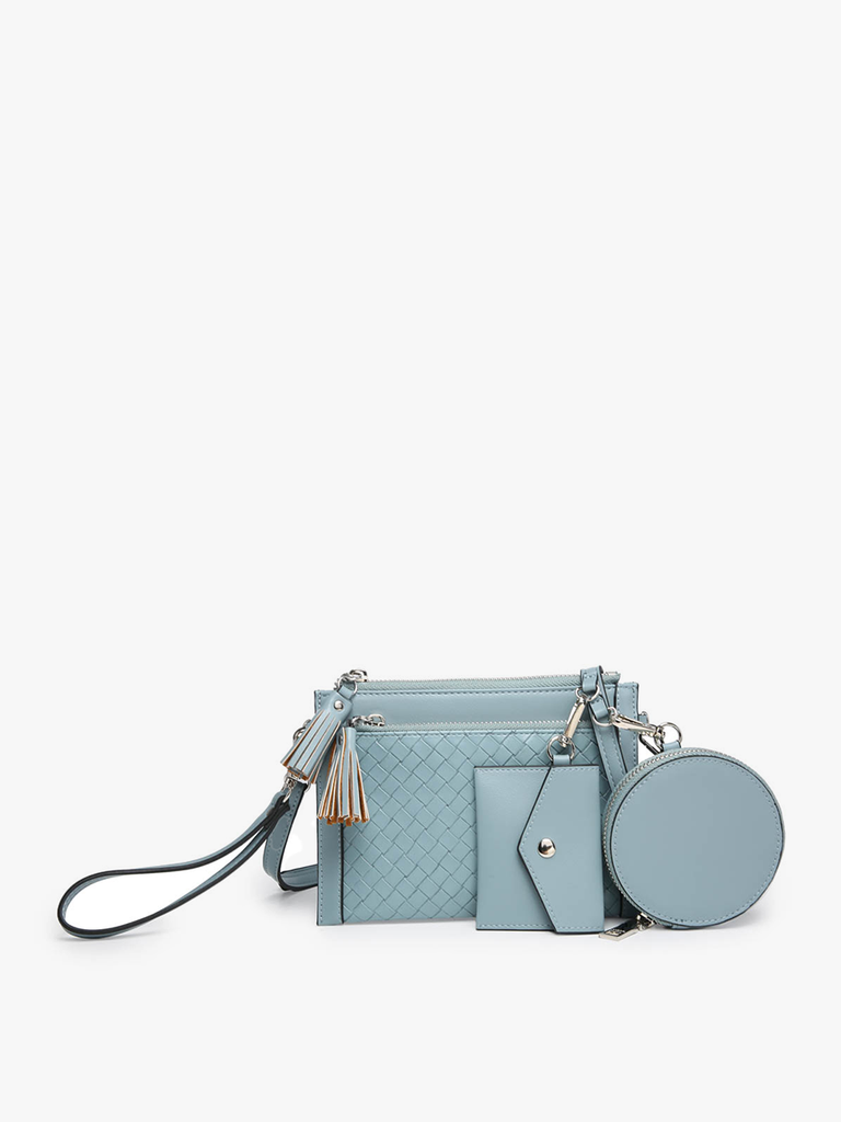 Mirabel Woven Double Zip Grey-Blue Crossbody w/ Wallet -Crossbody-Jen & Co.-Three Birdies Boutique, Women's Fashion Boutique Located in Kearney, MO