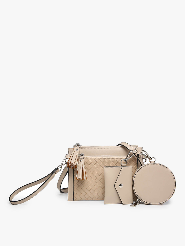 Mirabel Woven Double Zip Lt. Beige Crossbody w/ Wallet -Crossbody-Jen & Co.-Three Birdies Boutique, Women's Fashion Boutique Located in Kearney, MO