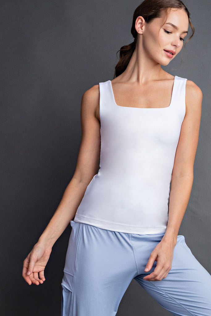 Buttery Soft Square Neck Tank Top in White- Tank Tops-Rae Mode-Three Birdies Boutique, Women's Fashion Boutique Located in Kearney, MO