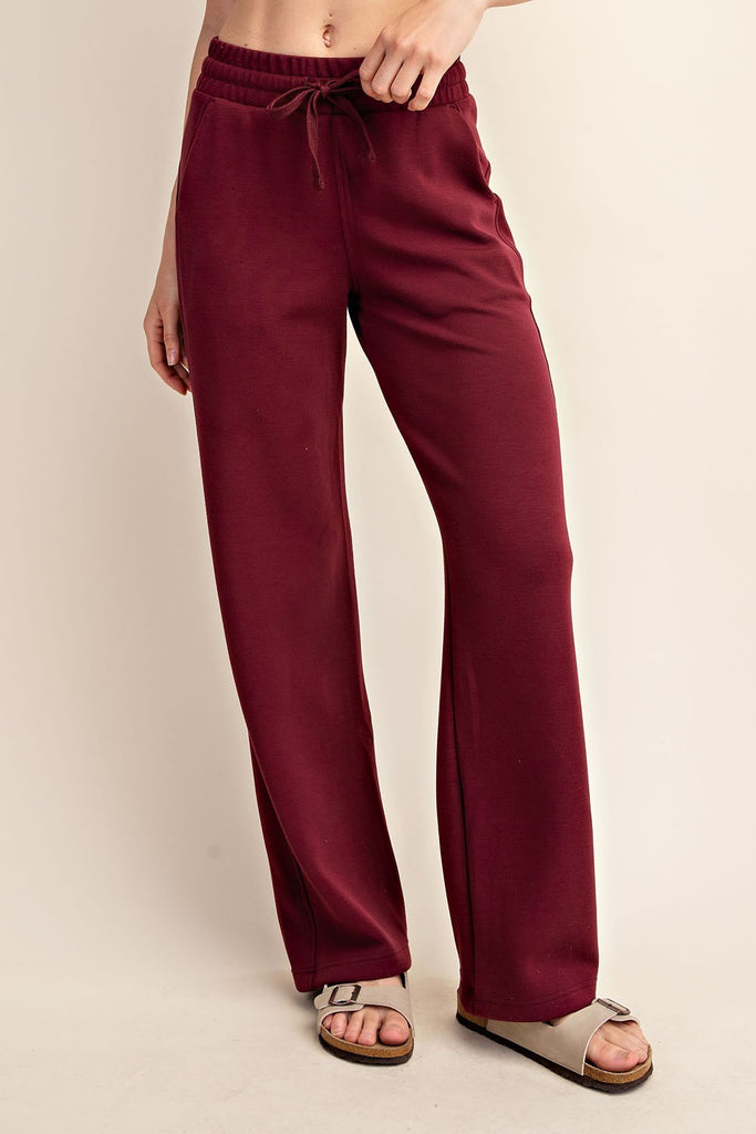 Rae Mode Luxe Straight Leg Pants in Wine-Pants-Rae Mode-Three Birdies Boutique, Women's Fashion Boutique Located in Kearney, MO