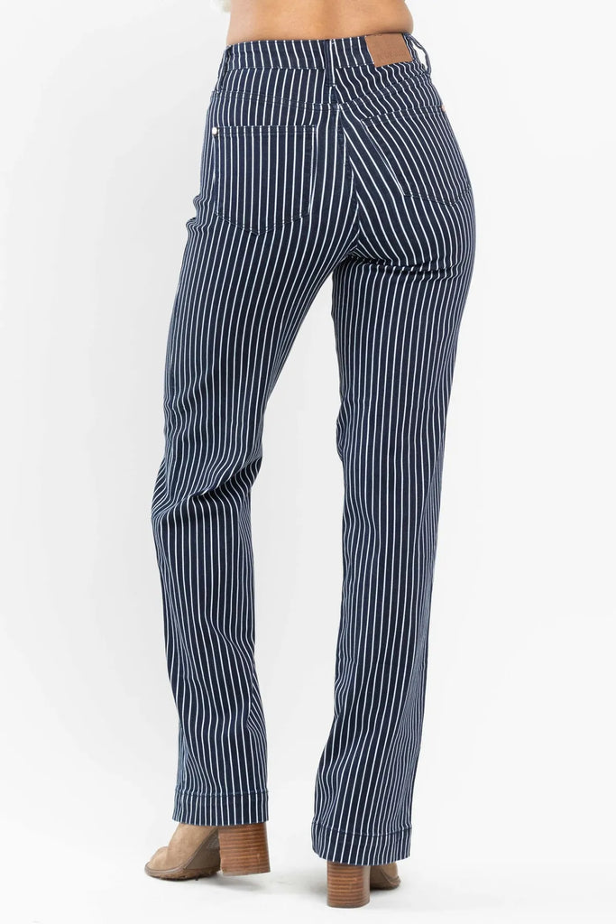 Judy Blue Striped Straight Leg-Denim-Judy Blue-Three Birdies Boutique, Women's Fashion Boutique Located in Kearney, MO