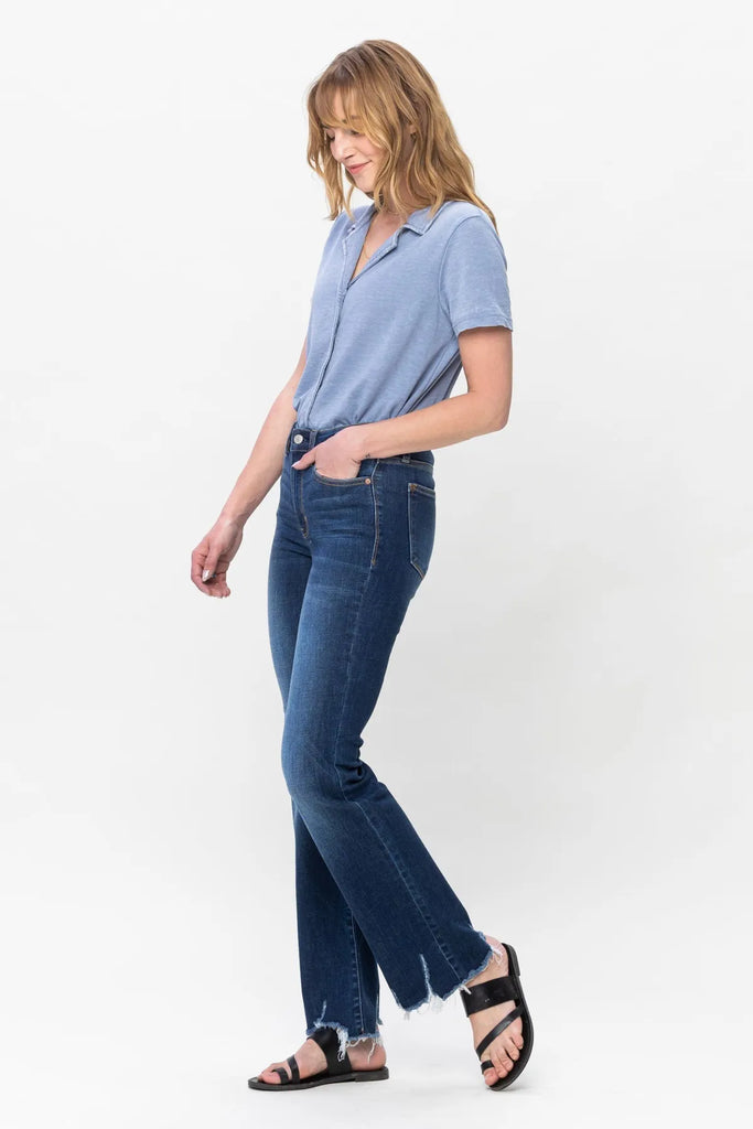 Judy Blue Slim Distressed Hem Bootcut-Denim-Judy Blue-Three Birdies Boutique, Women's Fashion Boutique Located in Kearney, MO