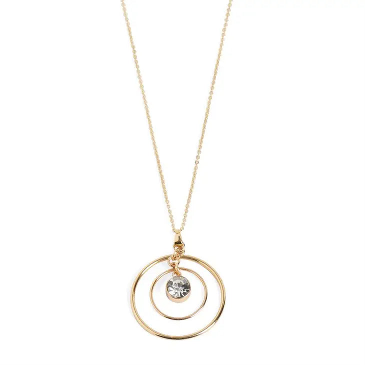 Gold Double Circle With Stone Necklace-Necklace-Whispers-Three Birdies Boutique, Women's Fashion Boutique Located in Kearney, MO