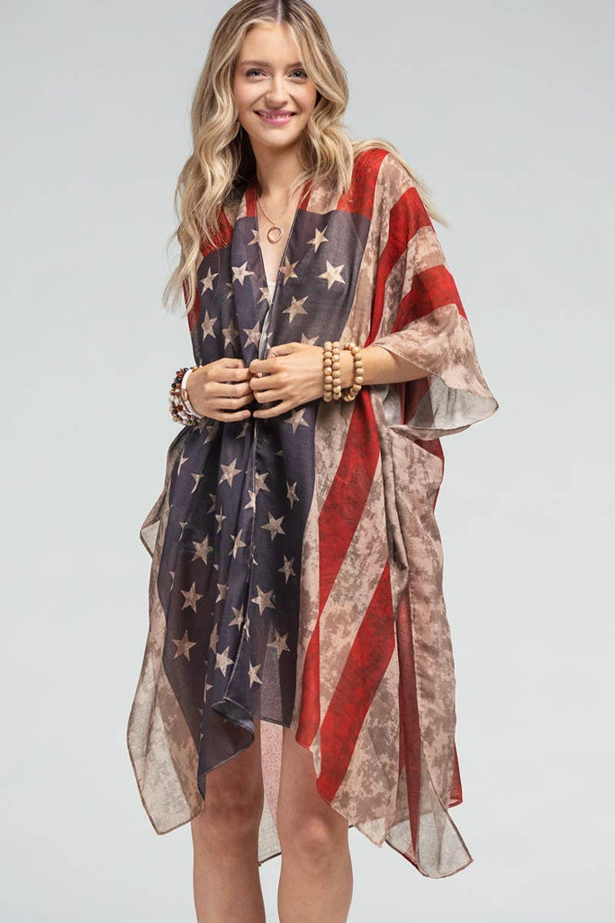 Vintage USA Print Kimono-Urbanista-Three Birdies Boutique, Women's Fashion Boutique Located in Kearney, MO