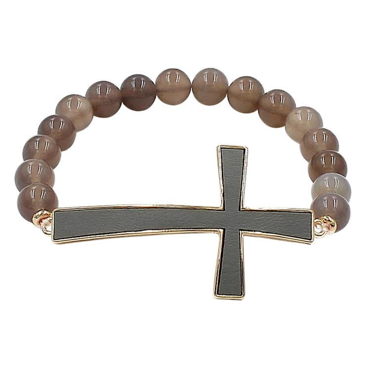 Exotic Stone Cross Leather Bracelet-Jewelry-Fashion City-Three Birdies Boutique, Women's Fashion Boutique Located in Kearney, MO