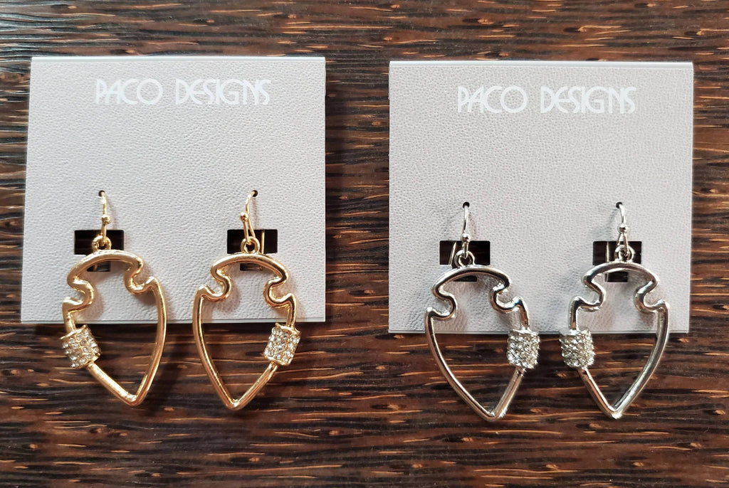 Stylish Small Bling Arrowhead Earrings Silver or Gold : Gold-Paco Designs-Three Birdies Boutique, Women's Fashion Boutique Located in Kearney, MO