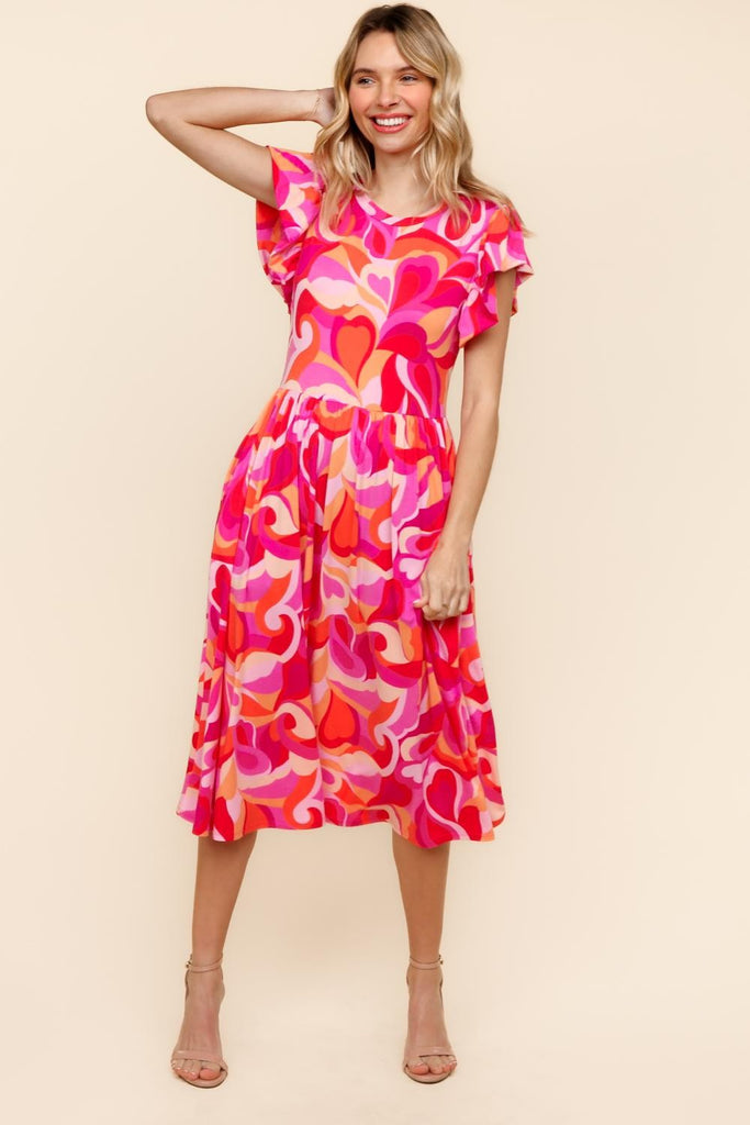 Fit and Flare Geometric Midi Dress-Midi Dresses-Haptics-Three Birdies Boutique, Women's Fashion Boutique Located in Kearney, MO