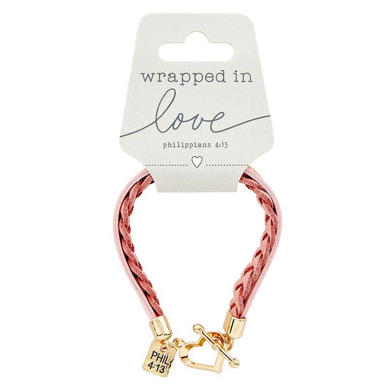 Wrapped In Love Philippians 4:13 - Pink Braided Bracelet-Faithworks by Creative Brands-Three Birdies Boutique, Women's Fashion Boutique Located in Kearney, MO