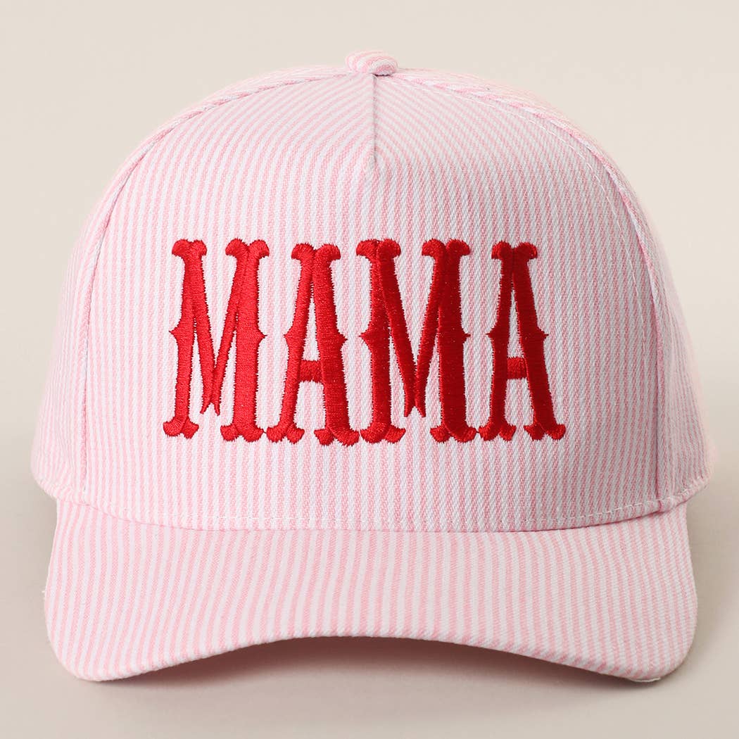 MAMA Embroidered Striped Trucker Hat : PINK/PINK { product_type }}