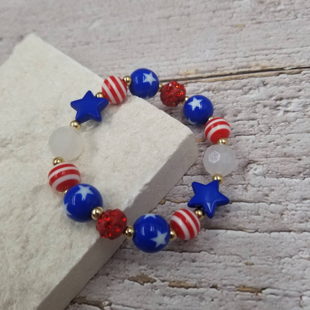 4th of July Bracelet Patriotic Stretch Bracelet-Accessories-Treasure Wholesale-Three Birdies Boutique, Women's Fashion Boutique Located in Kearney, MO