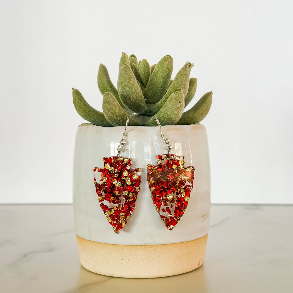 Kansas City Chiefs Medium Chunky Glitter Arrowhead Dangle-Jewelry-Stellar Gifts & Goods Wholesale-Three Birdies Boutique, Women's Fashion Boutique Located in Kearney, MO