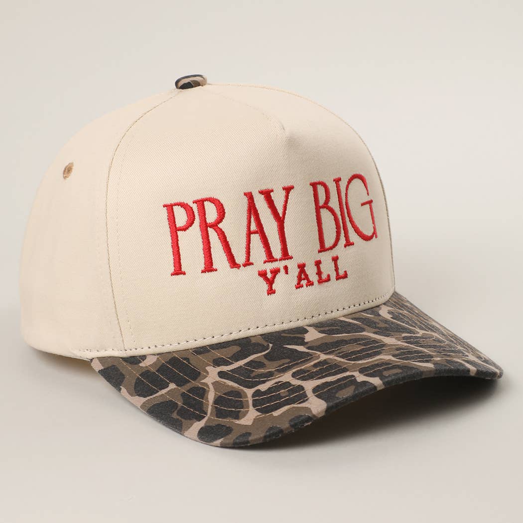 PRAY BIG Y'ALL Embroidery Two-Tone Trucker Hat: LEOPARD / One Size { product_type }}