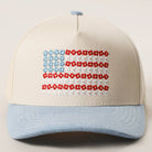 Floral American Flag Embroidered Two-Tone Denim Trucker Hat - Light Denim { product_type }}