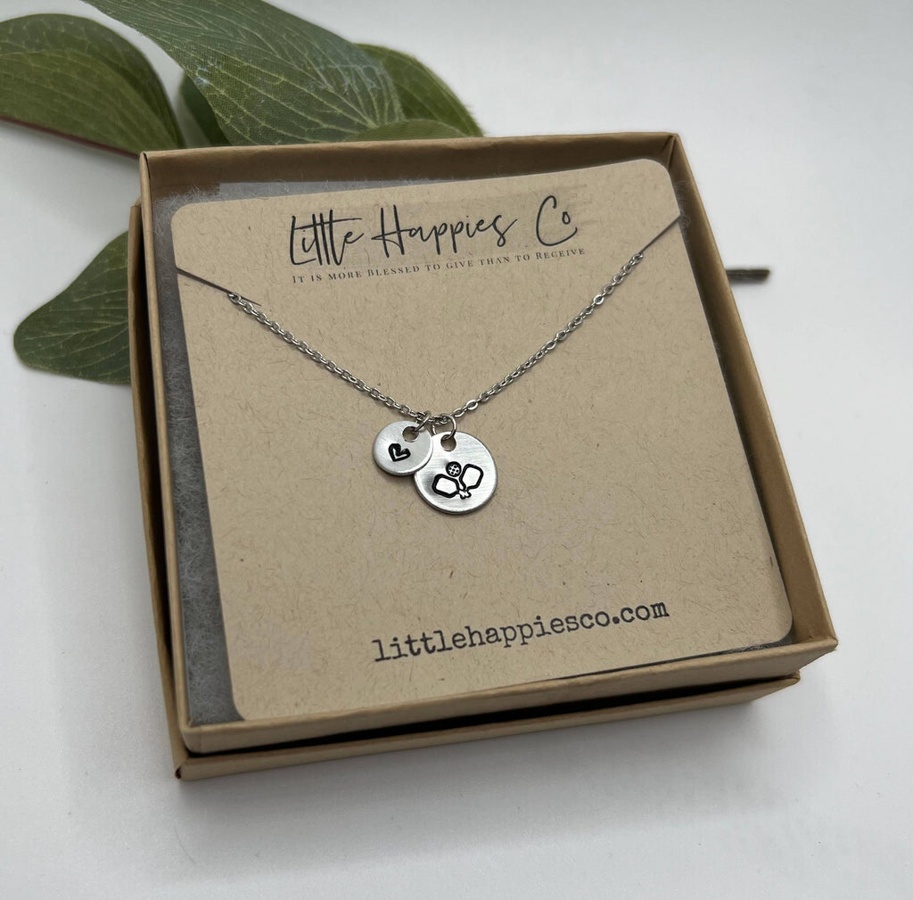 Pickleball Gifts, Pickleball Necklace, Pickle Ball: Silver-Little Happies Co-Three Birdies Boutique, Women's Fashion Boutique Located in Kearney, MO