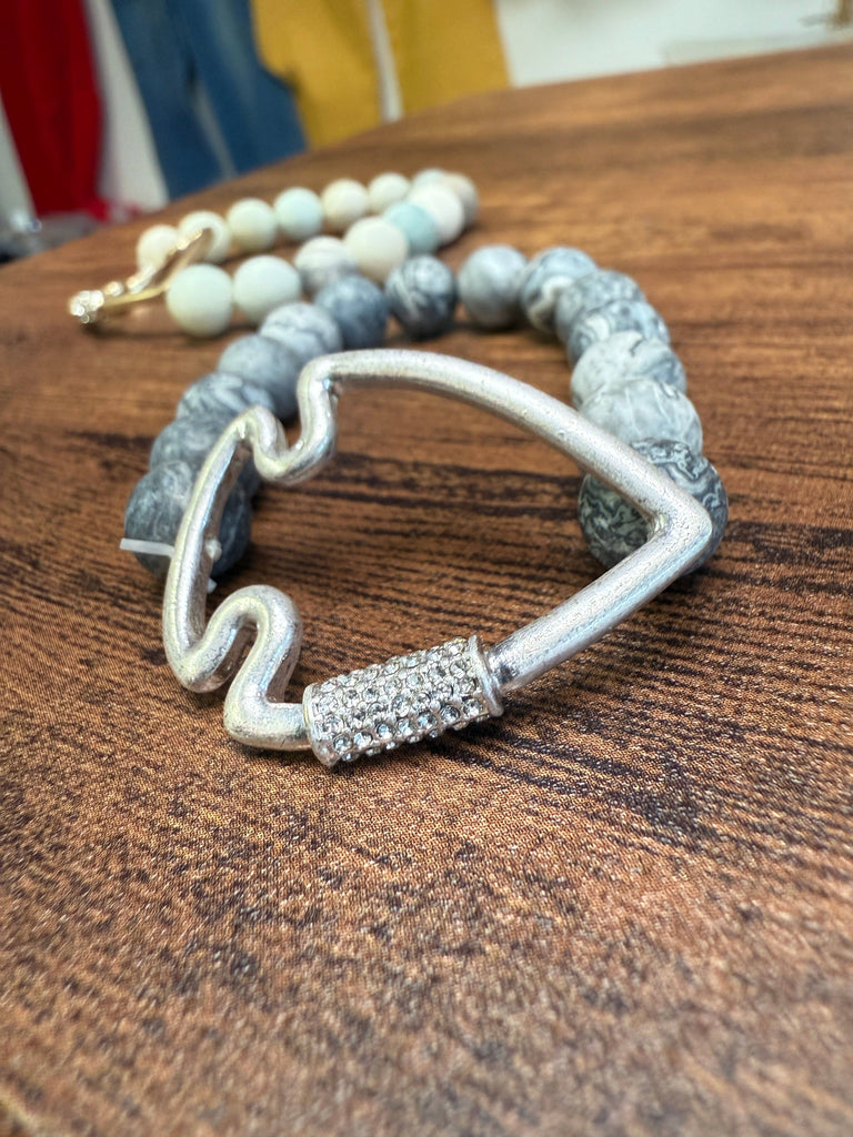 NEW! Bling Arrowhead Chunky Stone Stretch Bracelet: Pink Zebra Jasper-Paco Designs-Three Birdies Boutique, Women's Fashion Boutique Located in Kearney, MO