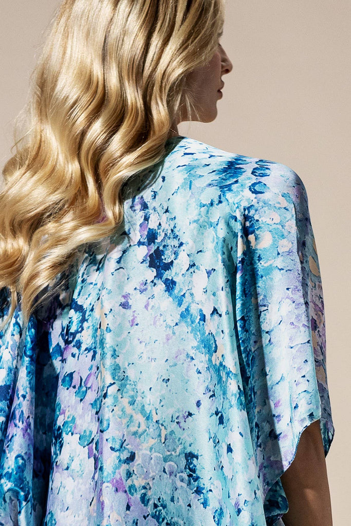 Blue Abstract Print Silky Feel Kimono-Urbanista-Three Birdies Boutique, Women's Fashion Boutique Located in Kearney, MO