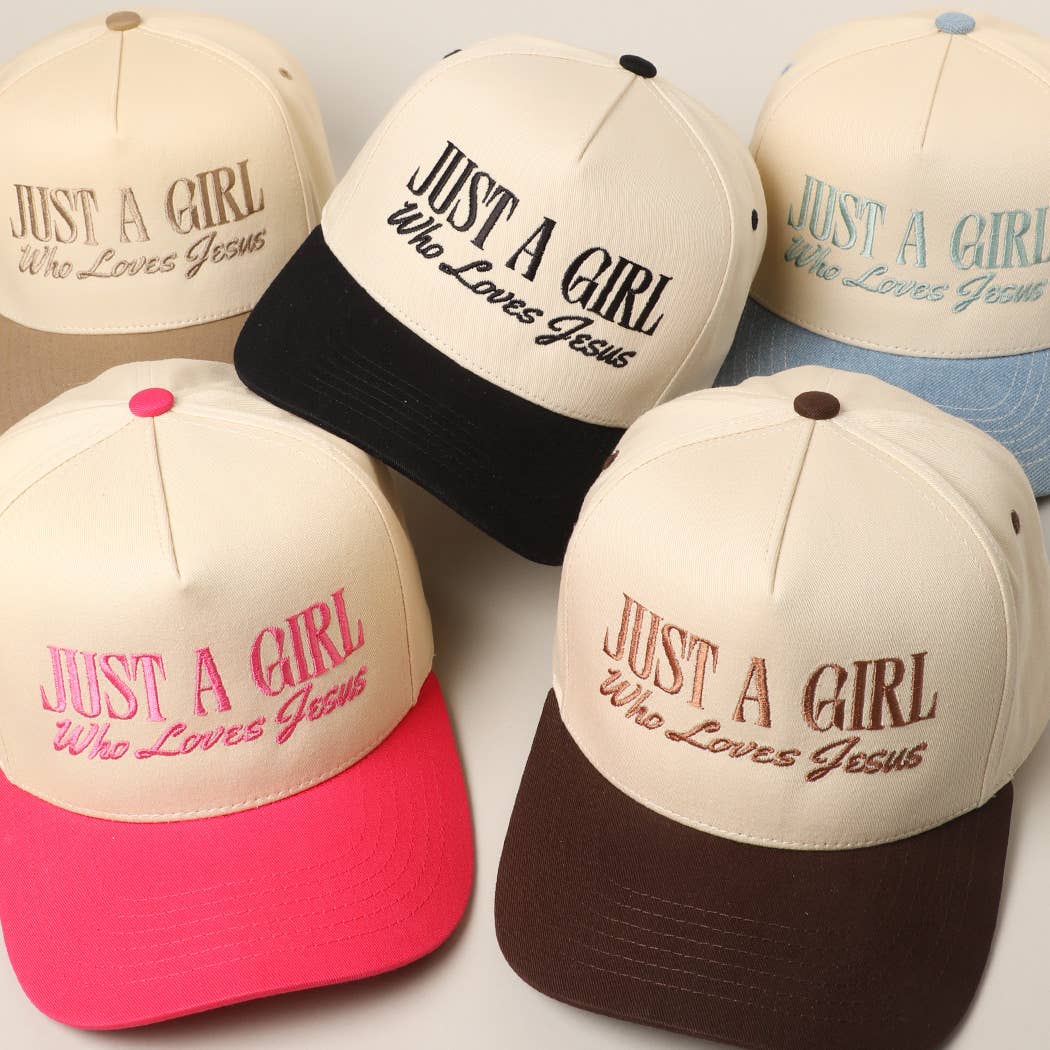 Just A Girl Who Loves Jesus Embroidery Trucker Hat: Hot Pink / ONE SIZE { product_type }}