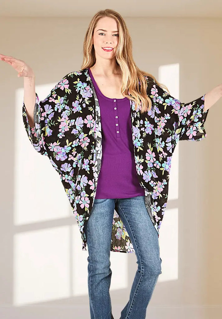 Neon Daisy Kimono-Shirts & Tops-P.S. Kate-Three Birdies Boutique, Women's Fashion Boutique Located in Kearney, MO