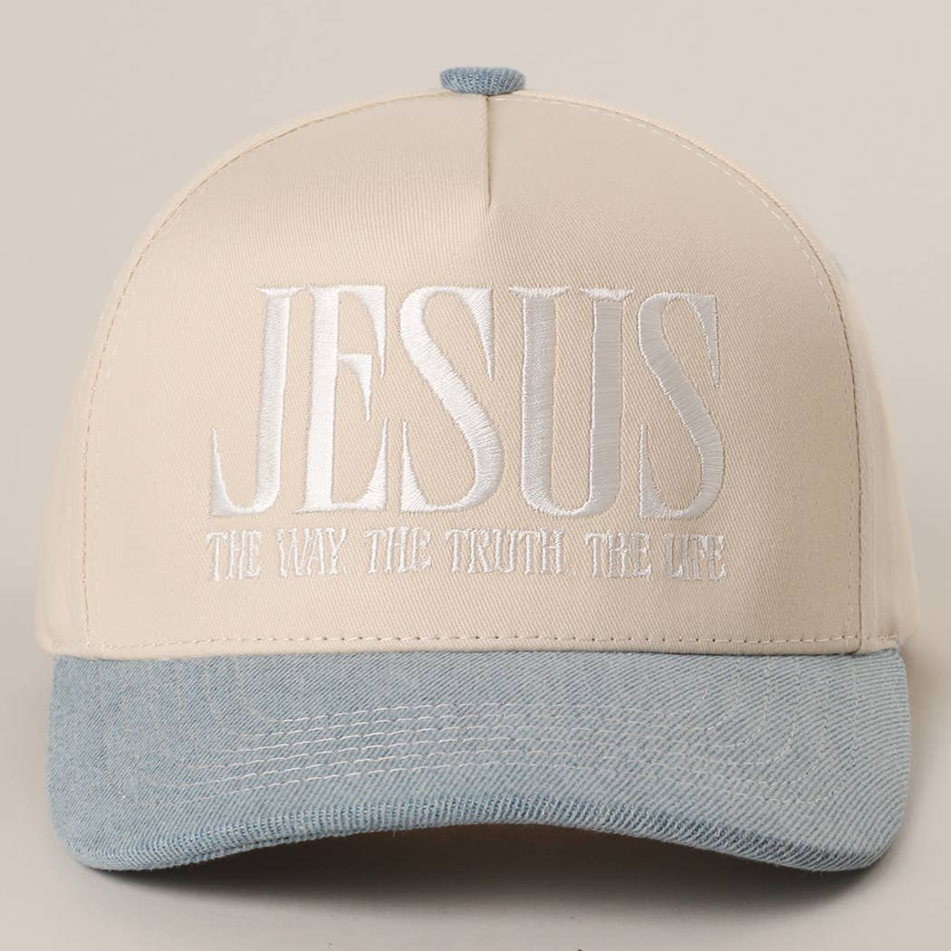 JESUS Typography Embroidered Trucker Hat : BLACK / One Size { product_type }}