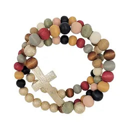 Wood Beaded Cross Bracelets-Bracelets-What's Hot-Three Birdies Boutique, Women's Fashion Boutique Located in Kearney, MO