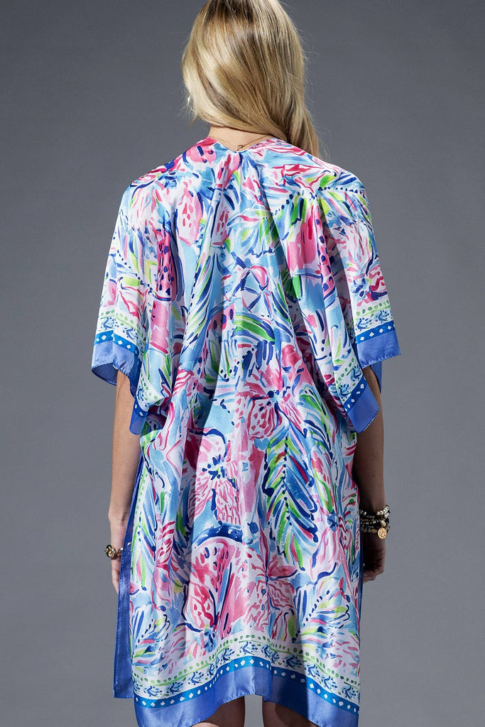 Coral Flowing Silky Feel Kimono with Flower Print-Urbanista-Three Birdies Boutique, Women's Fashion Boutique Located in Kearney, MO