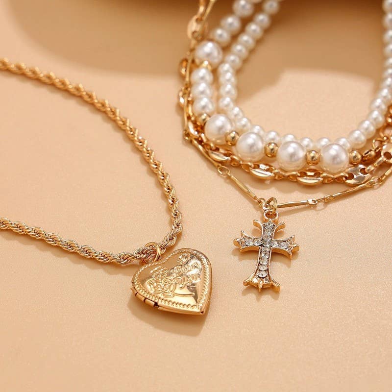 Layered Gold Heart Locket Necklace { product_type }}
