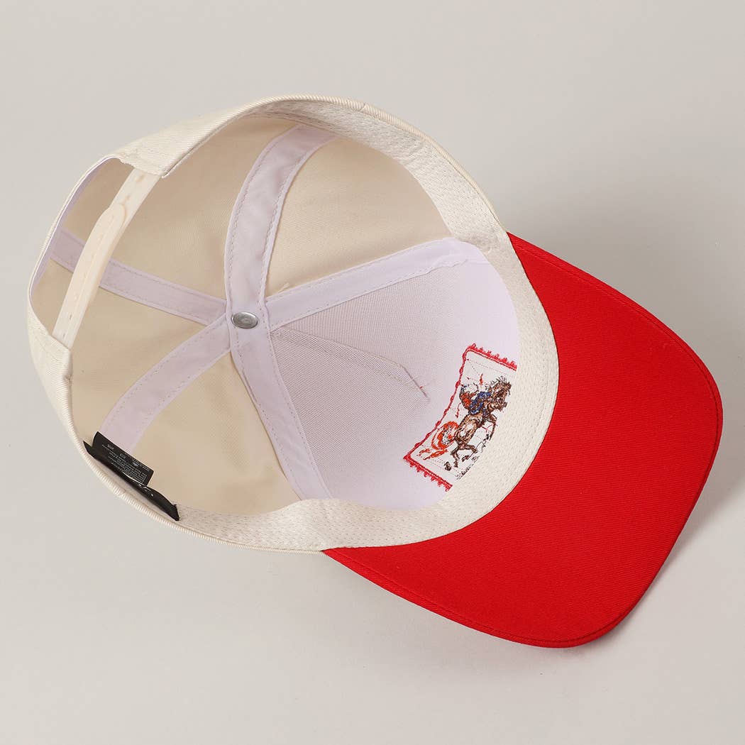 Detailed Cowboy Horse Embroidery Two-Tone Cap: Red / ONE SIZE { product_type }}